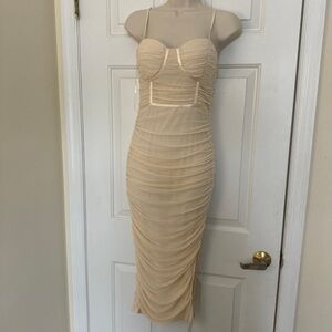 Cream colored ruched midi dress